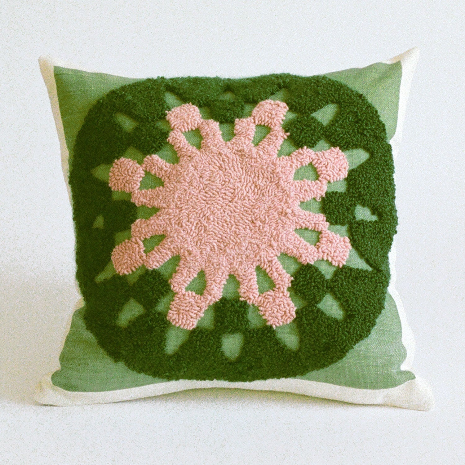 Needle Punched Pillow Cover in Green Starburst